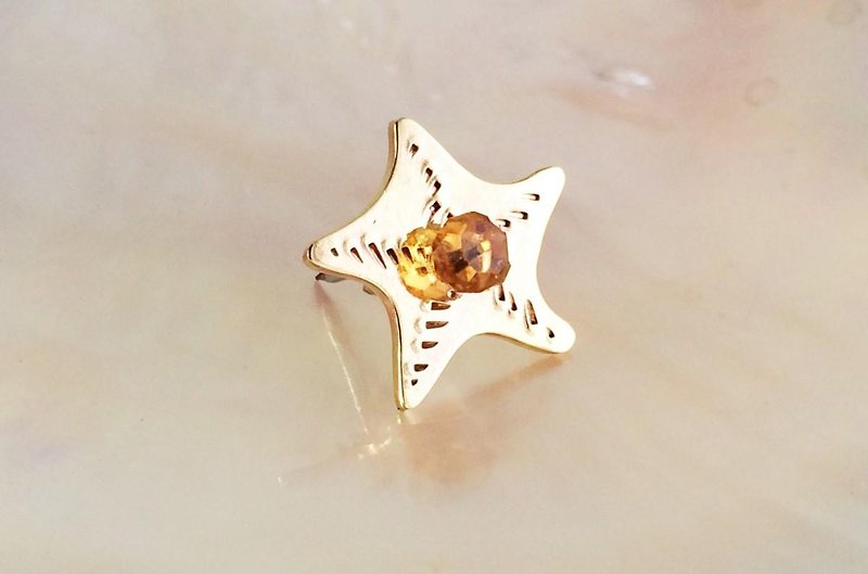 Starfish Baby ☆ Citrine Brass Pins - เข็มกลัด - โลหะ 