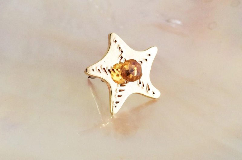 ヒトデの赤ちゃん☆シトリン　真鍮ピンズ - 胸針 - 其他金屬 