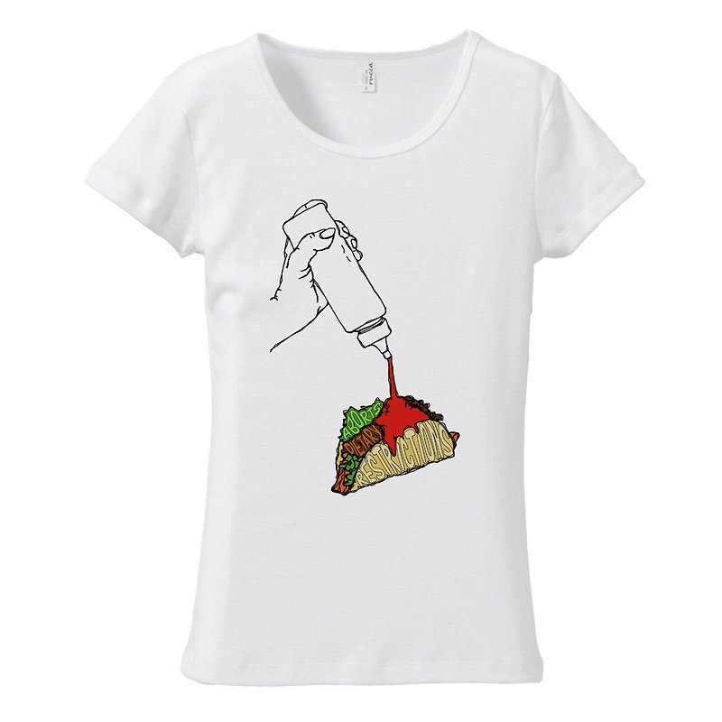 Women's T-shirt / It aborts dietary restrictions - เสื้อยืดผู้หญิง - ผ้าฝ้าย/ผ้าลินิน ขาว