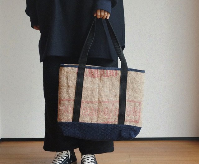 Coffee bean burlap bag transformation YKK zipper blue dyed kendo uniform  patchwork casual tote bag shopping bag - Shop Time Ship Handbags & Totes -  Pinkoi