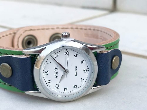 kouzandmokobo STITCH ビンテージカジュアルに合わせる緑 ステッチラン腕時計 見やすい文字盤 SRW-GWN-OA