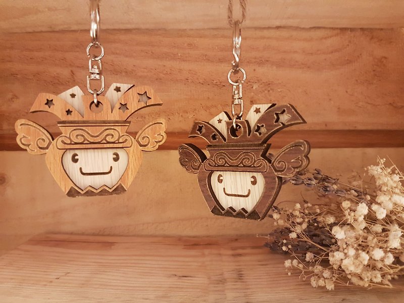 【教師節禮物】木雕星座吊飾─水瓶座鑰匙圈 禮物 - 鑰匙圈/鑰匙包 - 木頭 咖啡色