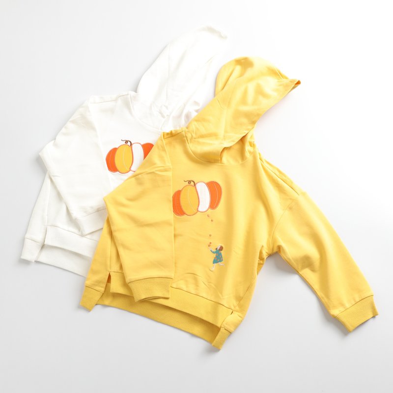 BIR童裝 | 南瓜刺繡帽T (白/黃) - 男/女童裝 - 棉．麻 多色