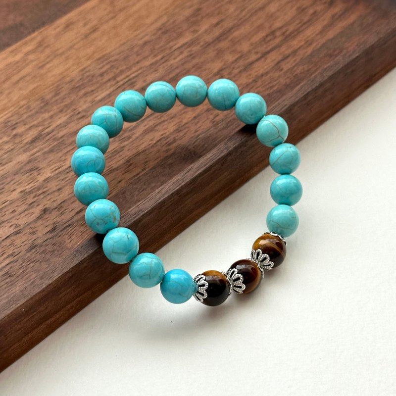 [Sagittarius Capricorn | December Birthday] Blue Turquoise Yellow Tiger Eye Flower Silver Bracelet Courage Peace Wealth Fruit - Bracelets - Semi-Precious Stones Multicolor