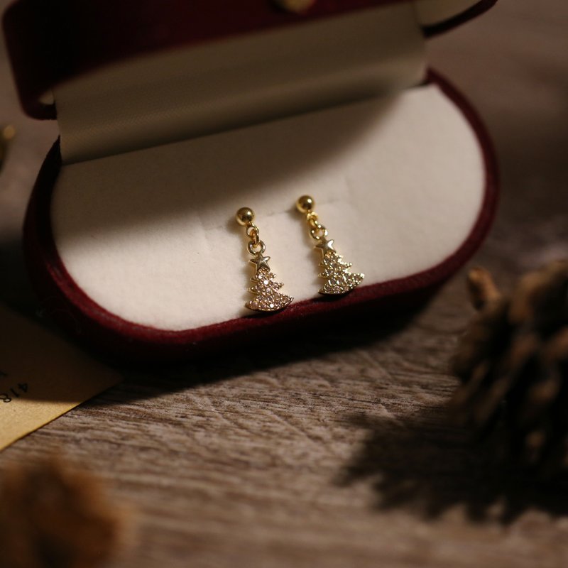 Christmas Project-Wish Christmas Tree Earrings [with gift box packaging] - ต่างหู - ทองแดงทองเหลือง สีส้ม