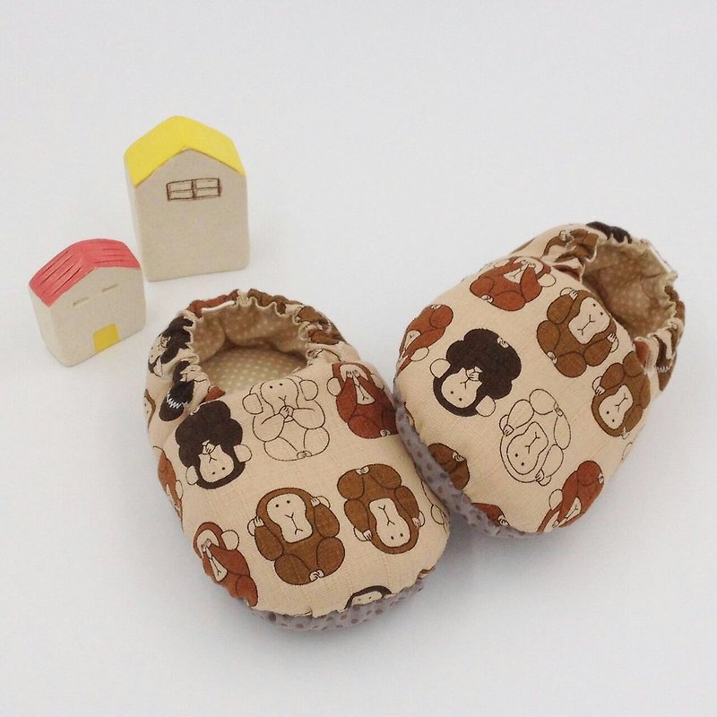 Covered Monkey-Toddler Shoes / Baby Shoes / Baby Shoes - รองเท้าเด็ก - ผ้าฝ้าย/ผ้าลินิน สีกากี