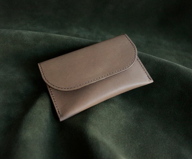 business card holder with flap in smooth leather
