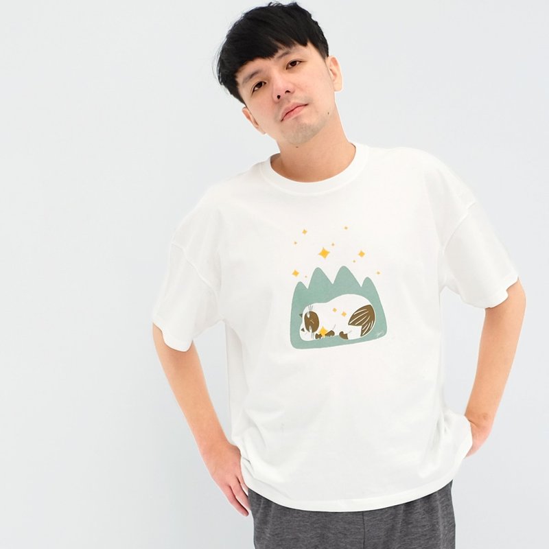 星星都是我的 - 寬版中性tshirt 暹羅貓 - 男 T 恤 - 棉．麻 白色