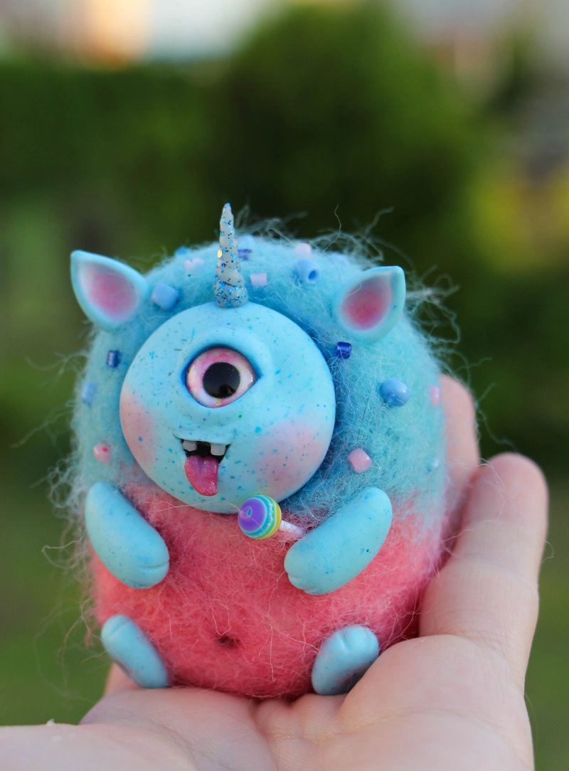 Cute cyclops Collectible Wool Toy Art Doll - 公仔/玩偶 - 羊毛 藍色