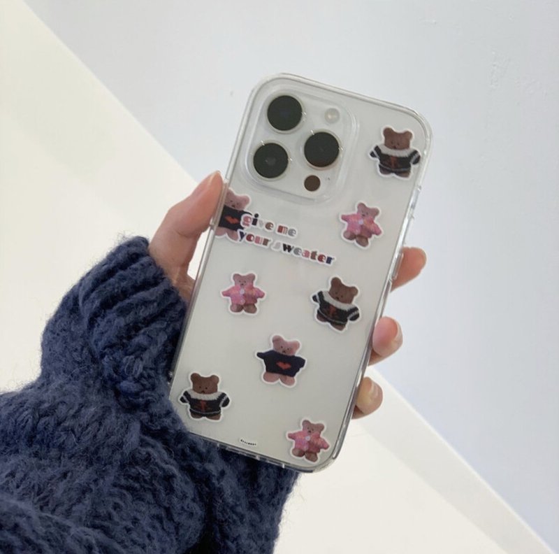 韓國文創 Chanibear Phone case -jellhard, sweater brownie 舒适的使用和保护 - Phone Cases - Plastic Khaki