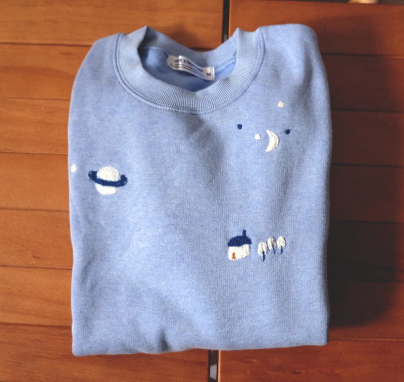 Good adults in the world, good little wool felt University T (light blue) - เสื้อฮู้ด - ผ้าฝ้าย/ผ้าลินิน สีน้ำเงิน