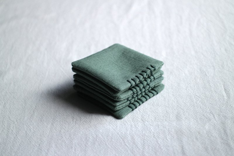 Mini embroidered coaster/fern - Coasters - Cotton & Hemp Green