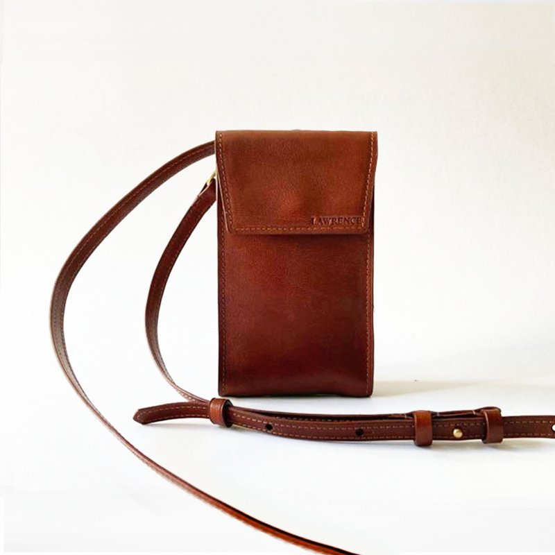 Brown Italian Vegetable Tanned Leather Leather Phone Bag Birthday Valentine's Day Gift - Messenger Bags & Sling Bags - Genuine Leather Brown