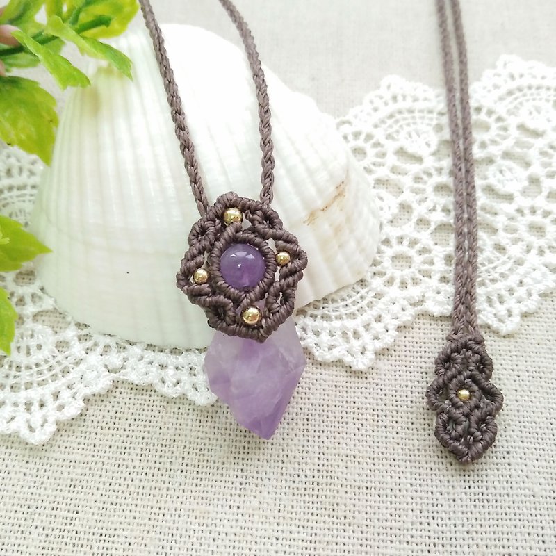 BUHO hand made. Style raw ore. Amethyst X South American Brazilian Wax Necklace - Necklaces - Crystal Purple