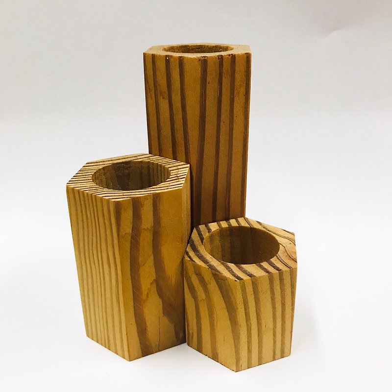 三人行原木盆器組 - 花瓶/陶器 - 木頭 咖啡色