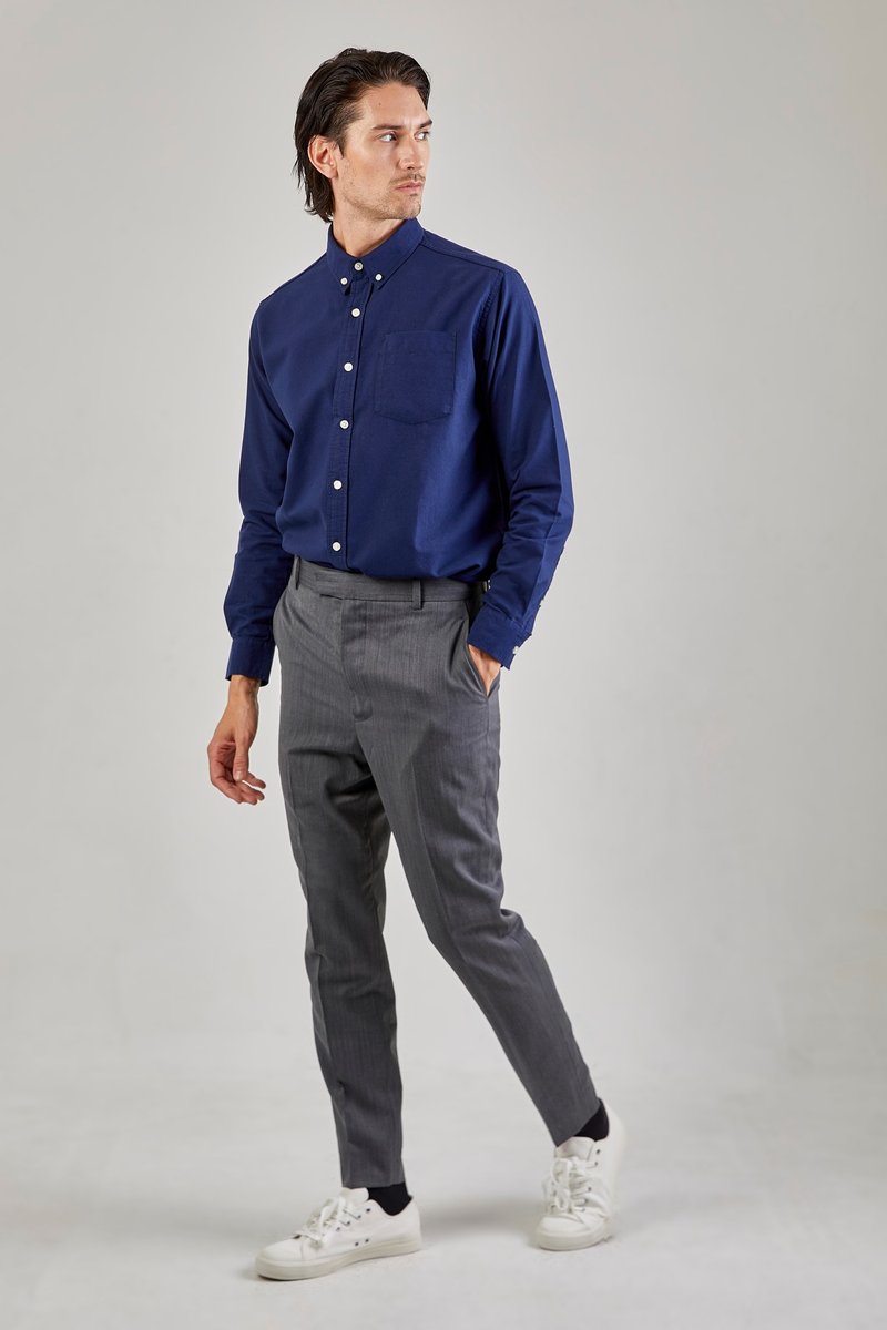 Oxford shirt : Long Sleeve (Dark Blue , น้ำเงินเข้ม) 長袖襯衫 - 女襯衫 - 棉．麻 藍色