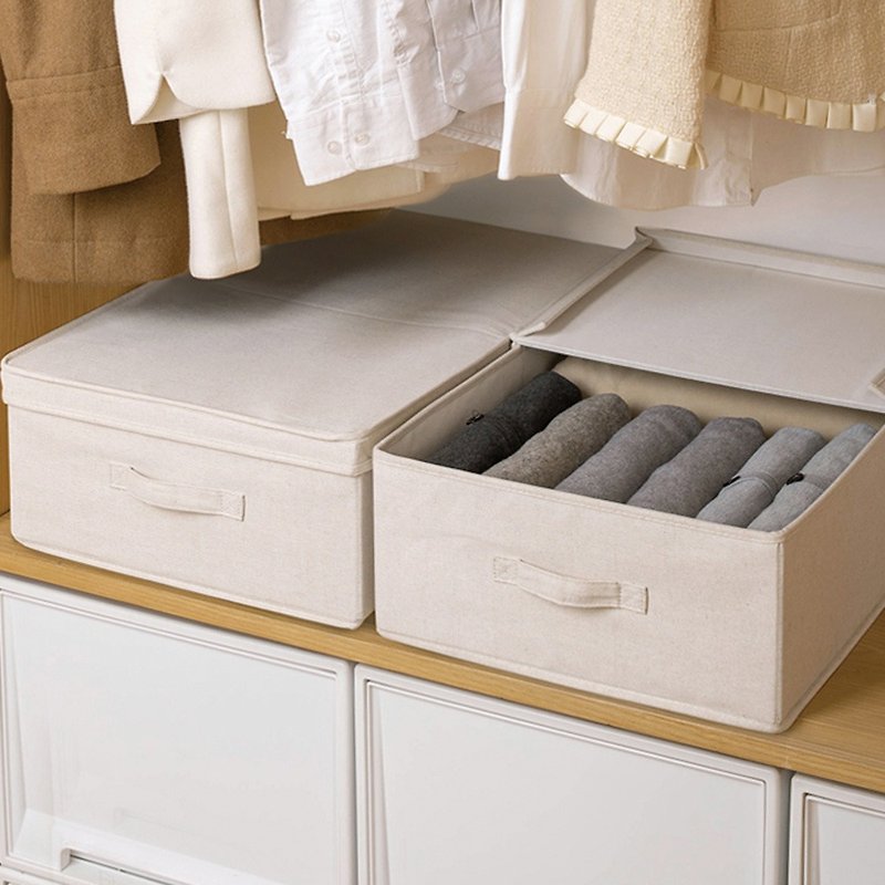 【惜物福利品】 日本霜山 棉麻床下雙開防塵衣物棉被收納箱-1入 - 收納箱/收納用品 - 棉．麻 白色