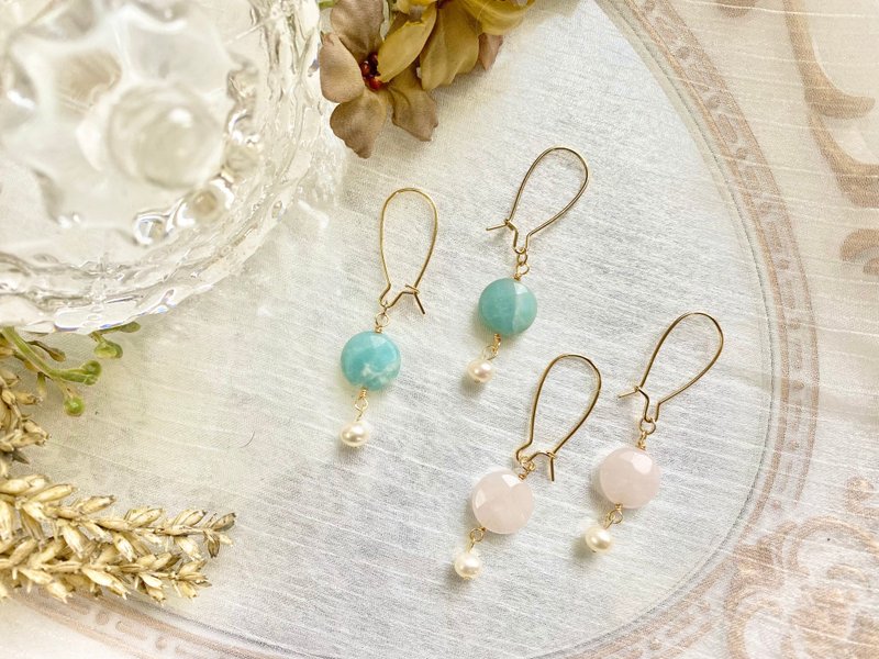 Tianhe Stone Earrings Pink Crystal Earrings Freshwater Pearl Earrings Natural Grade A Freshwater Pearls Handmade Jewelry - ต่างหู - เครื่องเพชรพลอย หลากหลายสี