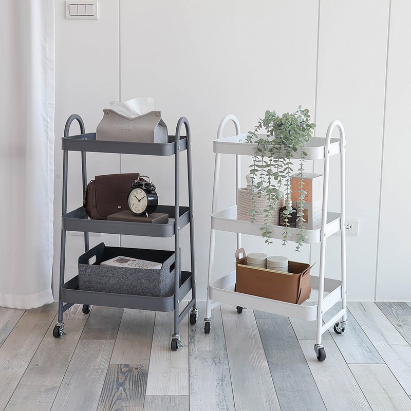 A-type shallow tray storage cart available in white or gray - Shelves & Baskets - Other Metals Multicolor