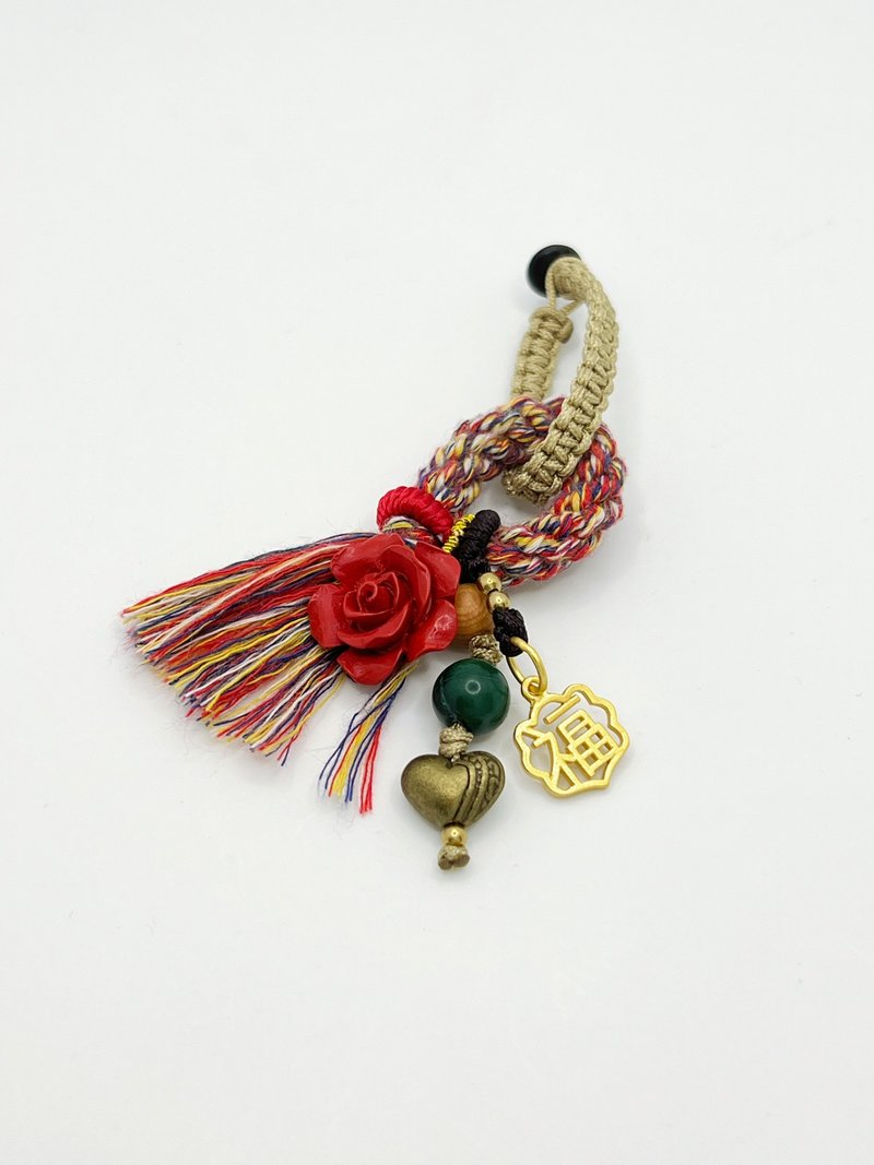 吉祥如意玫瑰硃砂五彩線編織萬能掛飾 - 吊飾/掛飾 - 其他材質 紅色