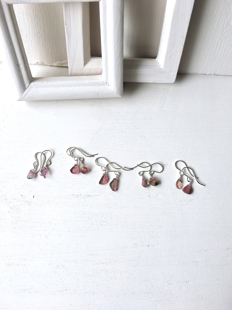 Watermelon Tourmaline Hook-earring SV925 - Earrings & Clip-ons - Semi-Precious Stones Pink