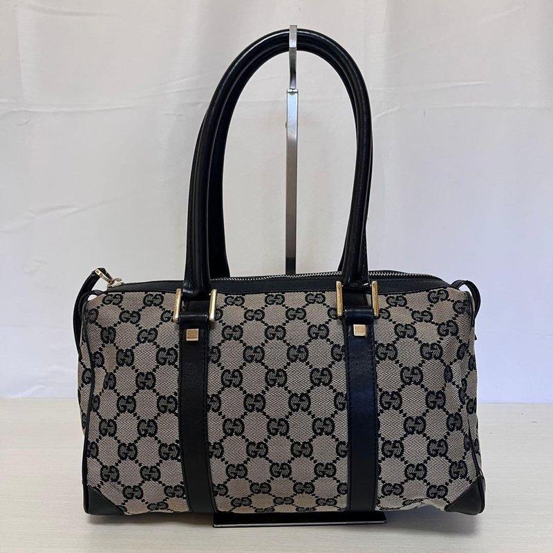 本物 GUCCI グッチ ミニボストンバッグ ハンドバッグ GGキャンバス レザー ブラック ベージュ 000・0851 中古 - 手提包/手提袋 - 其他材質 