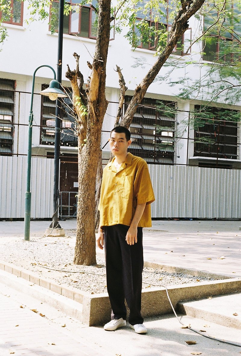 Open collar shirt (Mustard) - 男裝 恤衫 - 棉．麻 黃色