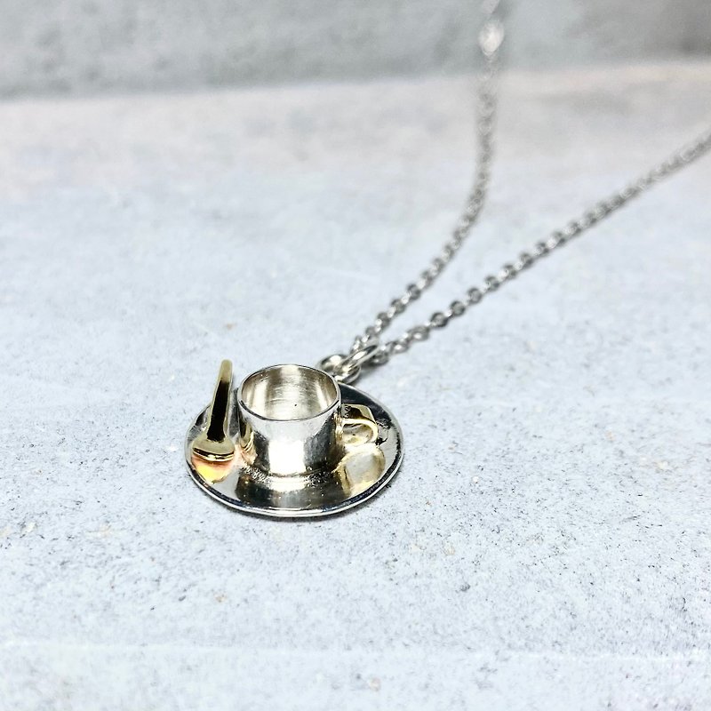 MIH Metalworking Jewelry | A cup of coffee sterling silver necklace mini afternoon tea healing series time for coffee sterling silver necklace - Necklaces - Sterling Silver Silver