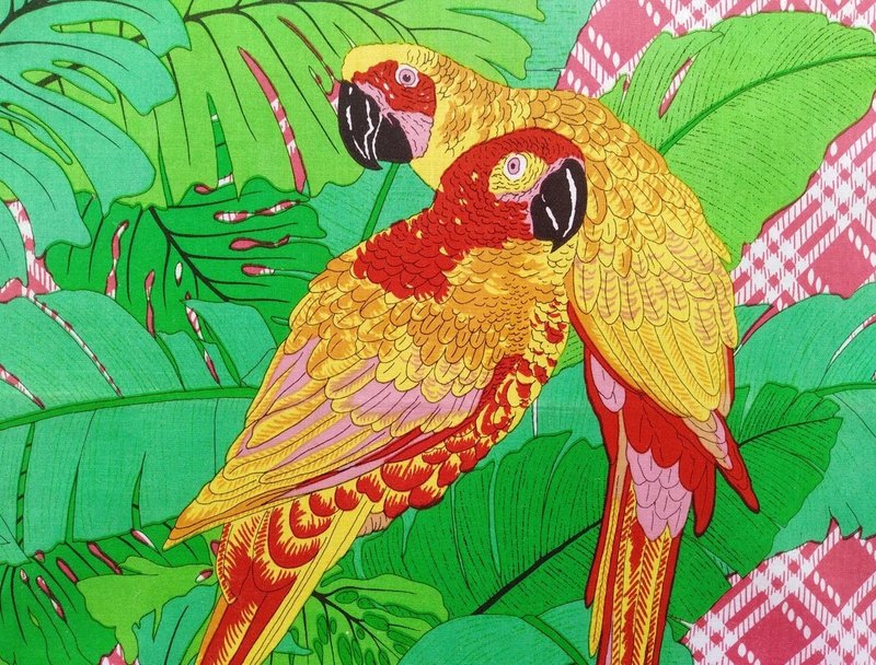 Jim Thompson Vintage Women Handkerchief Macaw Bird 16.5 x 16 Unique Famous - Handkerchiefs & Pocket Squares - Cotton & Hemp Green