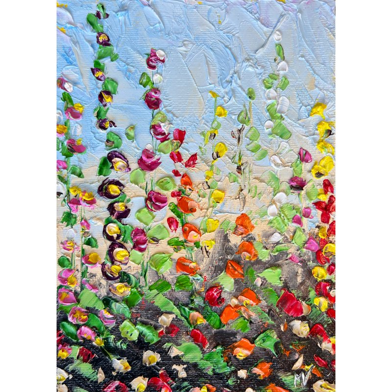 Flower field painting Original Art 3d Impasto Oil Painting Abstract colorful - โปสเตอร์ - วัสดุอื่นๆ หลากหลายสี