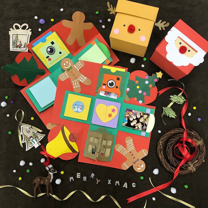 聖誕限定版爆炸盒連5個機關材料包 - 木工/竹藝/紙雕 - 紙 咖啡色