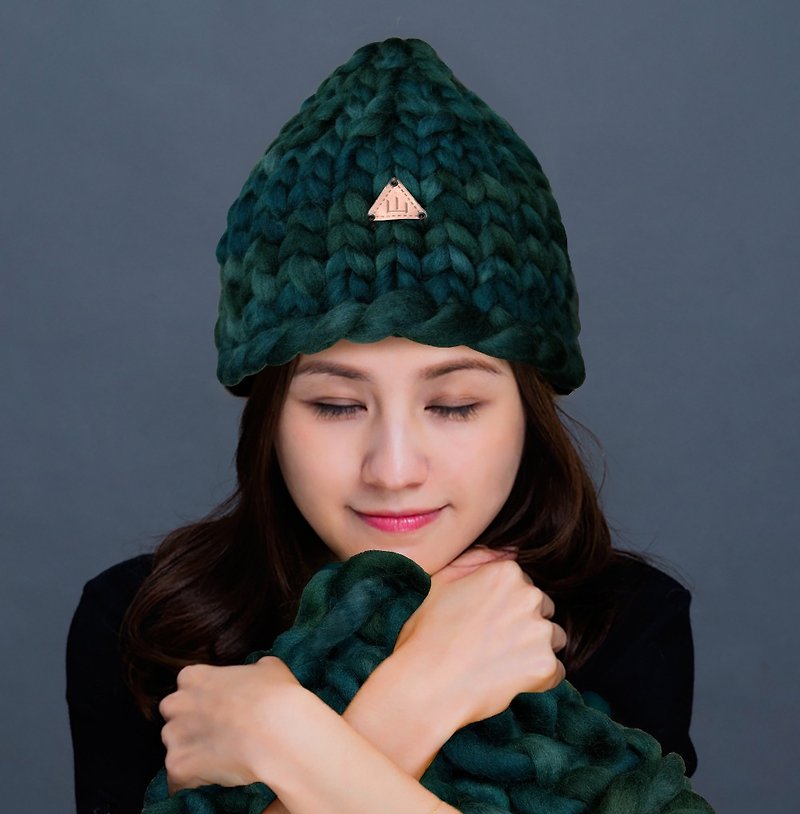 【MOUNTAIN HAND MADE】100% wool beanie /Khaki Melange - Hats & Caps - Wool Green