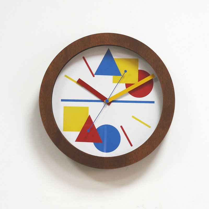 3原色の幾何学的な時計の壁に取り付けられた時計 - 時計 - 木製 