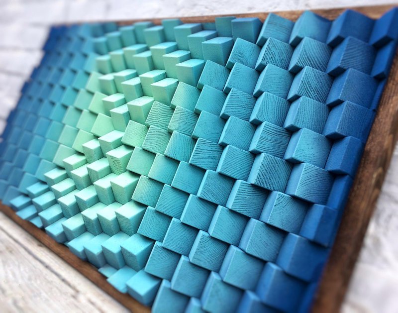 Acoustic Panel - 3D Wood Wall Art - Turquoise  Artwork - Housewarming Gift - 壁貼/牆壁裝飾 - 木頭 