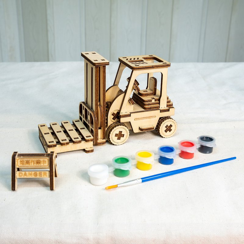 Fun handicrafts] Wooden engineering truck pusher can be hand-painted and colored children's gifts graduation gifts - งานไม้/ไม้ไผ่/ตัดกระดาษ - ไม้ สีกากี