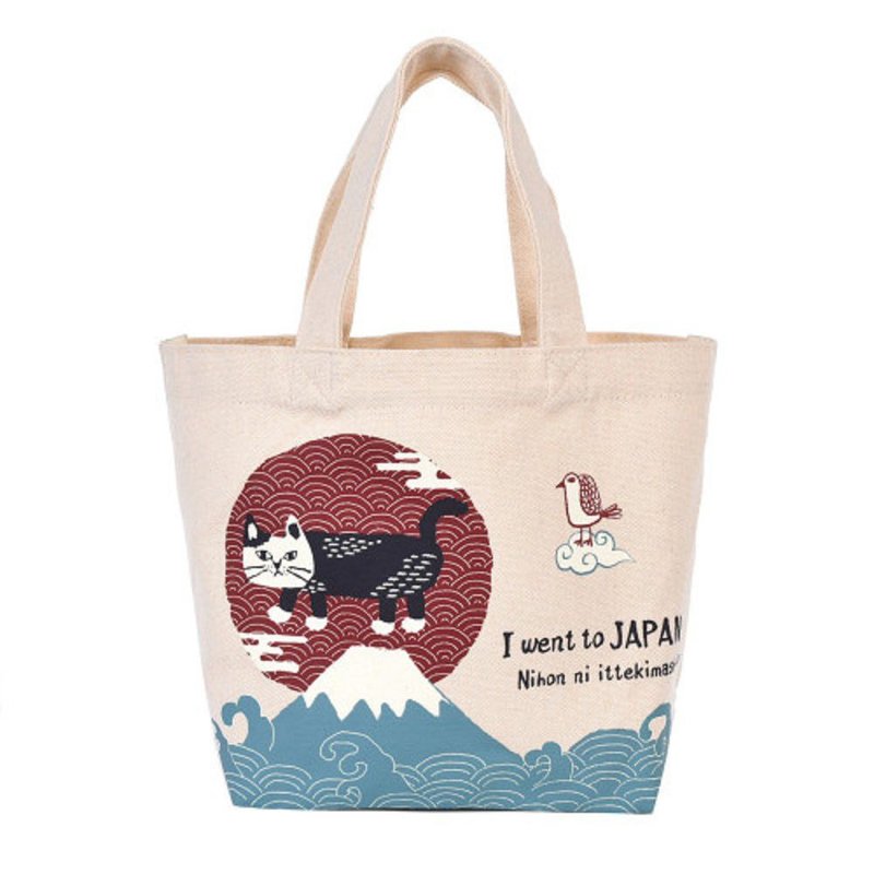 Kusuguru Japan Lunch Bag Japan Domestic Edition Limited Sightseeing Themed Handbag Mount Fuji-Machida - Handbags & Totes - Cotton & Hemp White