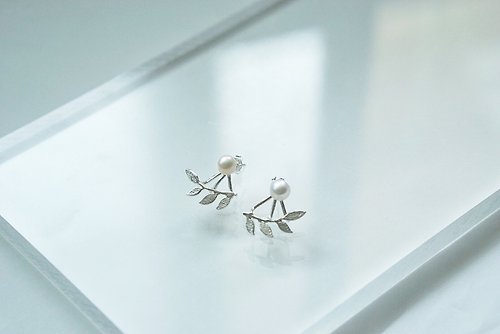 EMM_JEWEL Fern Collection－蕨葉珍珠925純銀兩用耳環