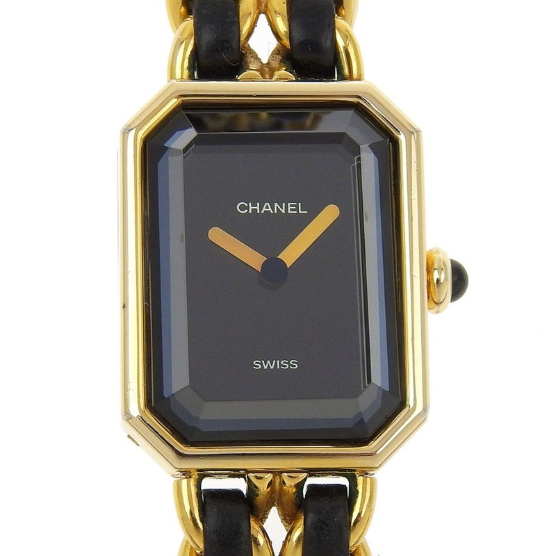 [Direct from Japan] CHANEL Première L Wristwatch H0001 Gold Plating × Leather Quartz Analog Display Black Dial Women's [Used] - Women's Watches - Other Metals Gold