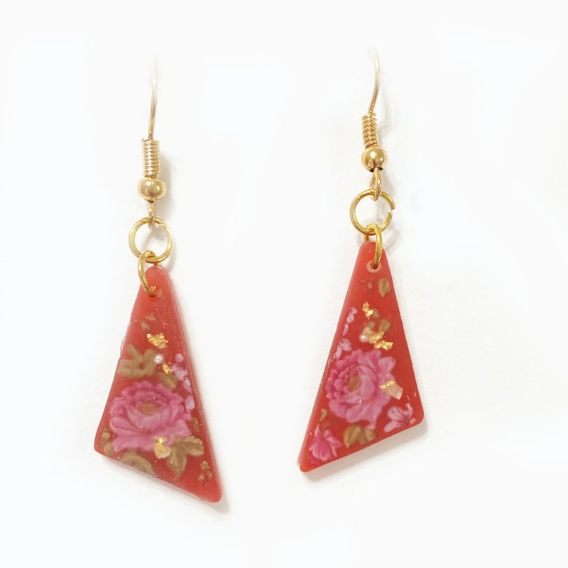 日本樹脂復古耳環.耳夾 - 耳環/耳夾/耳骨夾 - 樹脂 紅色