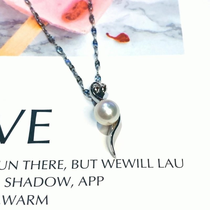 Eli Jewelry 義大利進口優雅流線頂級珍珠隱形墜頭14K白金項鍊 - 項鍊 - 貴金屬 