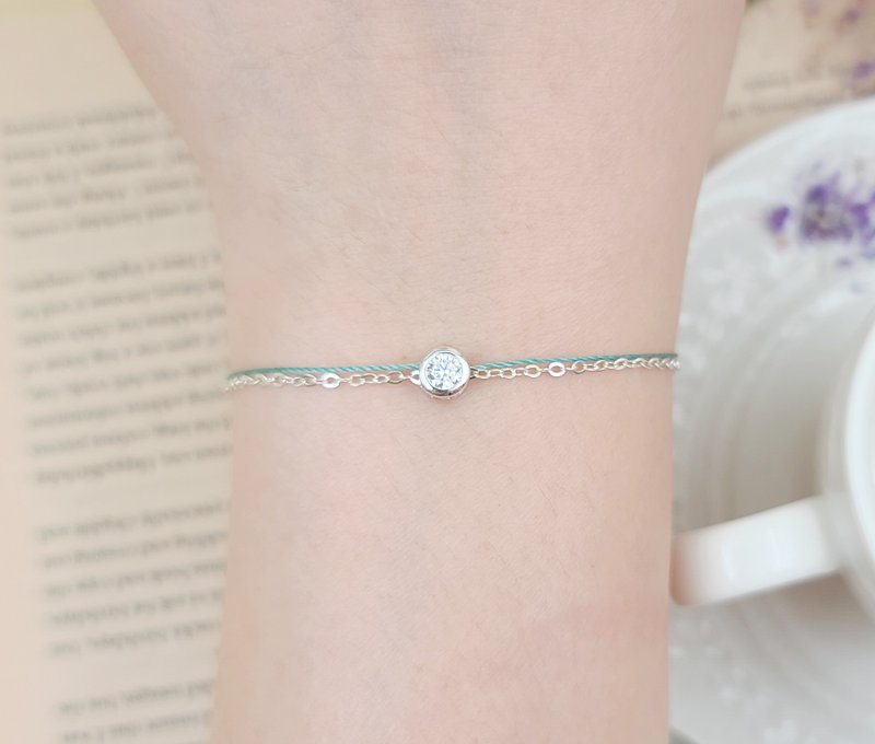 鍊繩款 純銀 銀包鑲鑽 紅線 手鍊 銀飾 紅繩 手繩 極簡 單鑽 圓鑽 - 手鍊/手環 - 紙 綠色