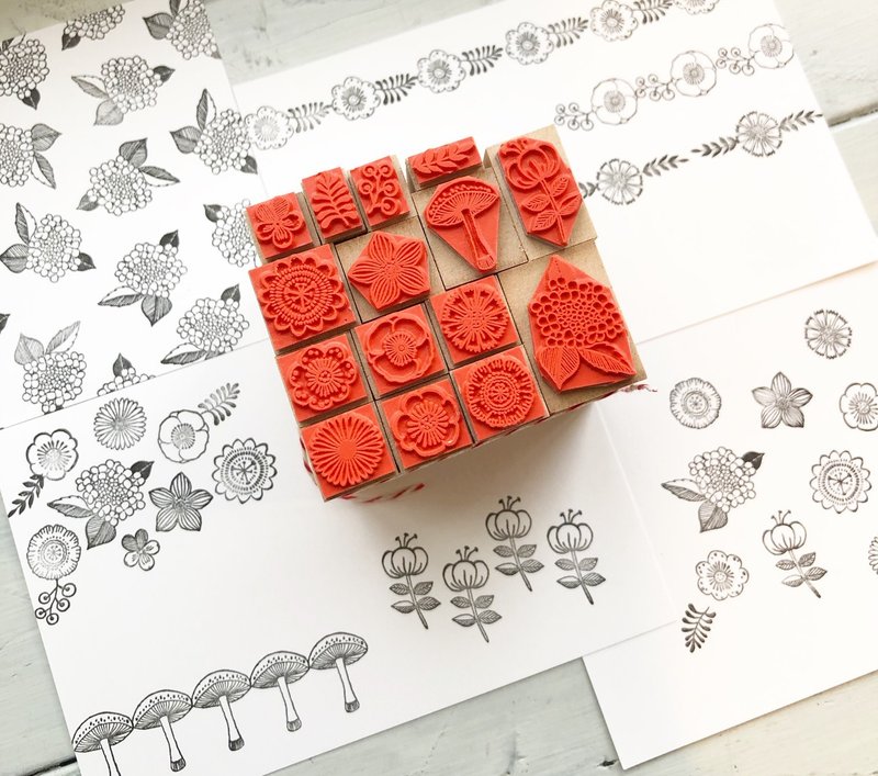 レトロフラワーガーデン　プチスタンプセット - 印鑑・スタンプ - その他の素材 