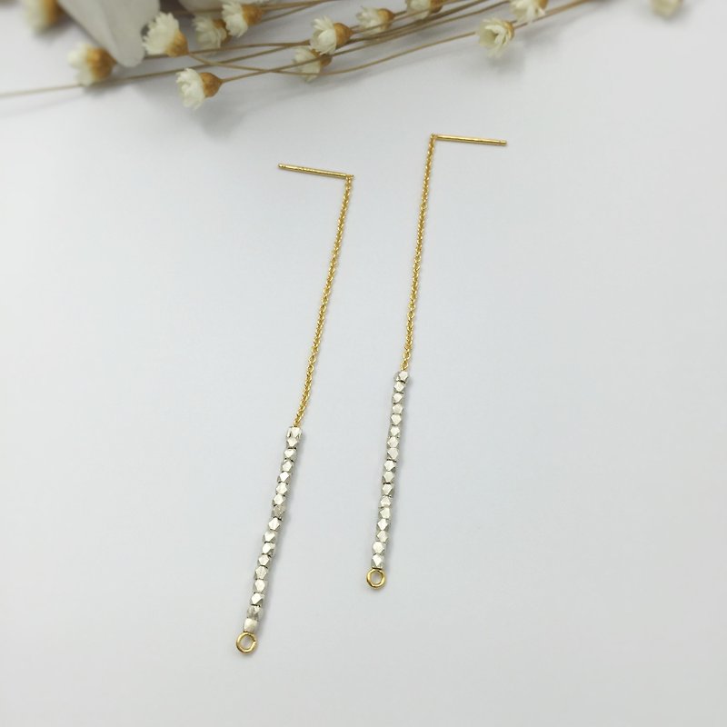Metal hard decorated two-tone ear wire ear chain 14KGF gold sterling silver - Earrings & Clip-ons - Sterling Silver Silver