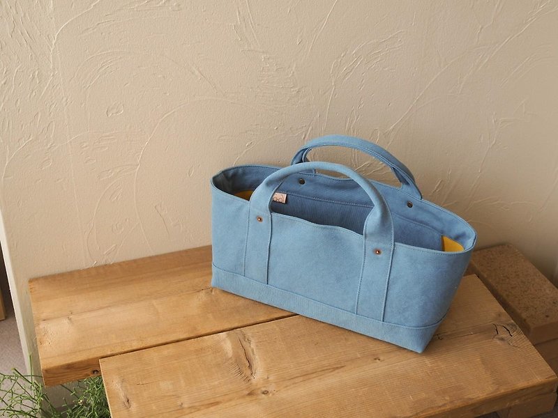Tote with lid Yokono Blue Jade - Handbags & Totes - Cotton & Hemp Blue