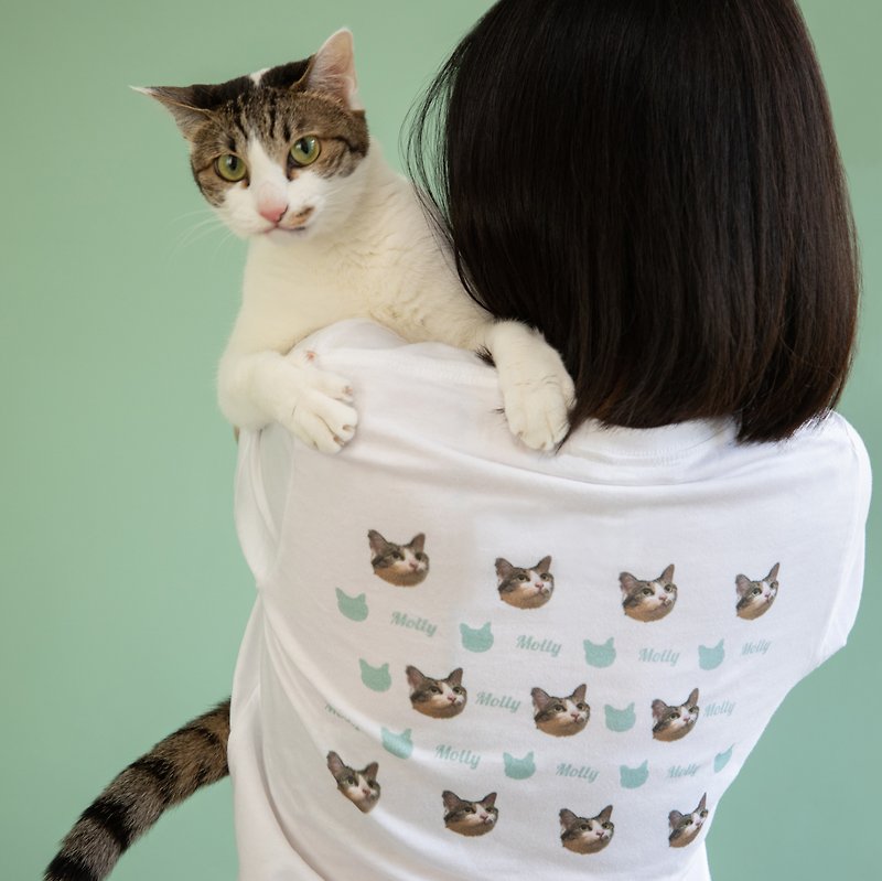 Personalized Custom Pet T-shirt / Dog Cat Rabbit Gift - เสื้อฮู้ด - ผ้าฝ้าย/ผ้าลินิน ขาว