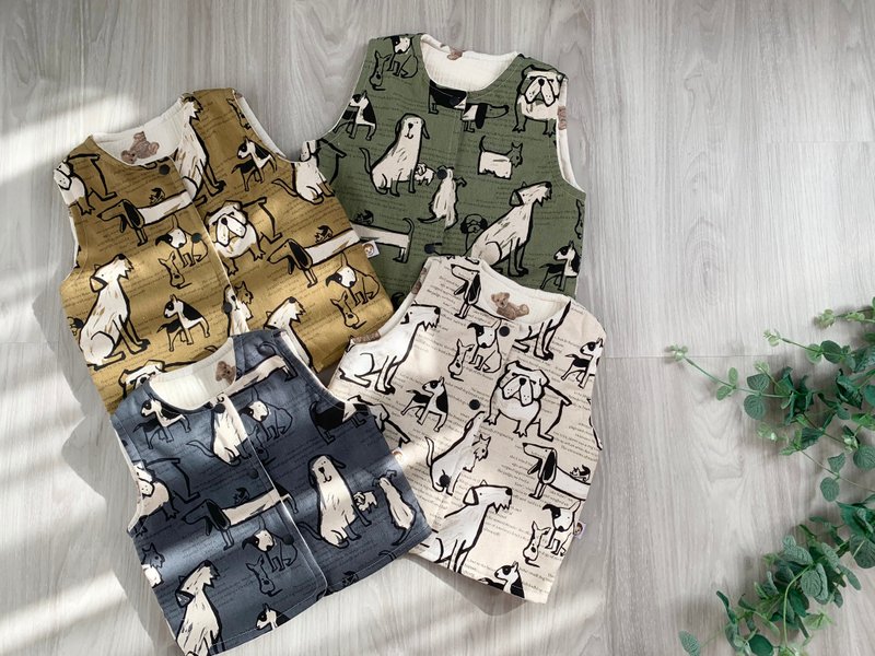 英式畫報風狗狗背心  雙面背心 - 男/女童裝 - 棉．麻 