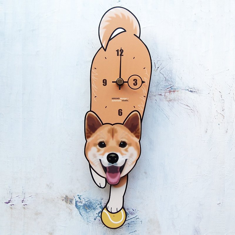 D-152  柴犬(笑顔) - 動物造型鐘擺鐘 - 時鐘/鬧鐘 - 木頭 銀色