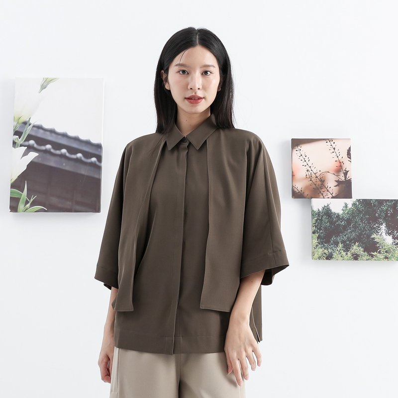 【經典原創】Trigonometric_三角函數小露背襯衫_CLT001_棕 - 女襯衫 - 聚酯纖維 咖啡色