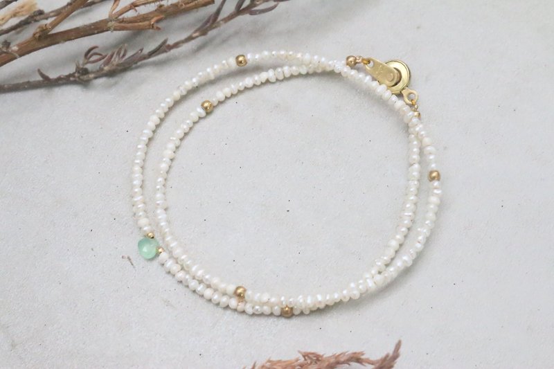 Green Chalcedony Natural Stone Pearl Brass Bracelet-1065 Cherish Every Day- - Bracelets - Gemstone Green