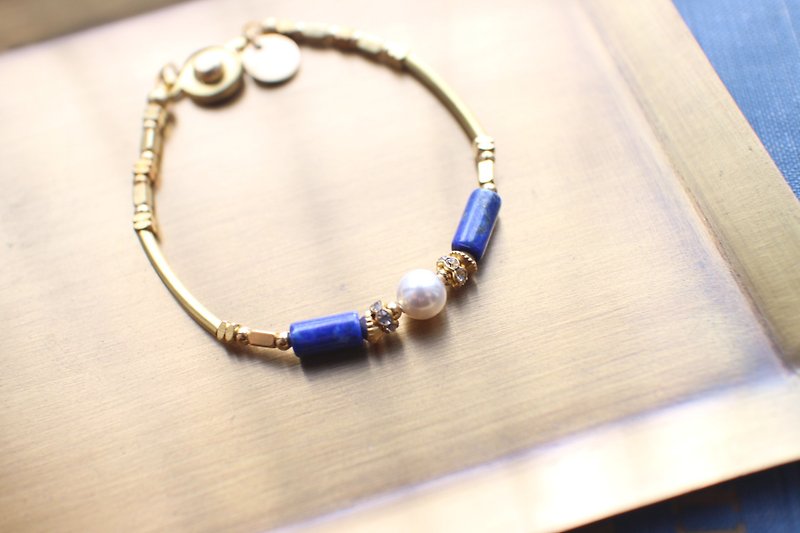 The Blue-Lapis pearl brass bracelet - Bracelets - Copper & Brass Multicolor